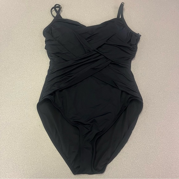 2/$30 La Blanca Island Goddess Draped Front One-Piece – Black, Size 14 - Picture 4 of 9